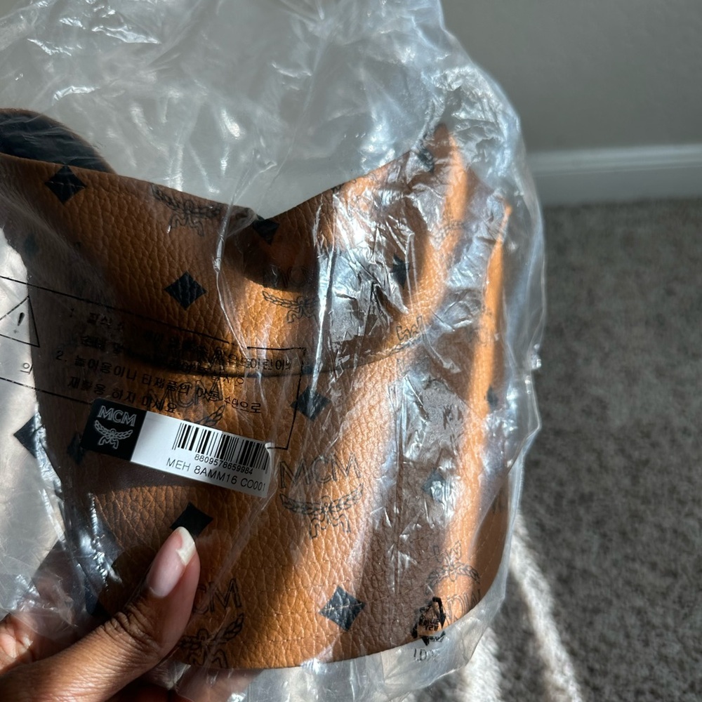 MCM Cognac Visetos Leather hat